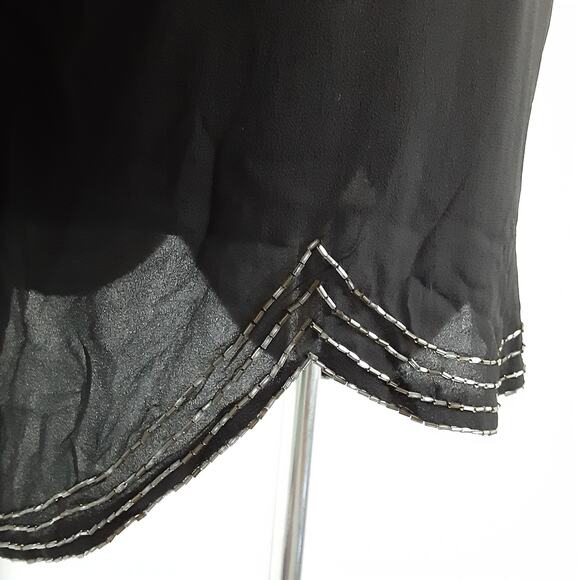 Vintage 1980s 100% Silk Tunic Blouse Black Beaded Statement Collar Long Sleeve S - Picture 11 of 16